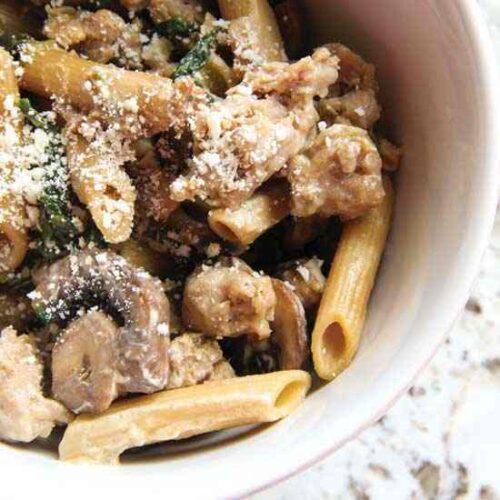 Mushroom Sausage Kale Pasta